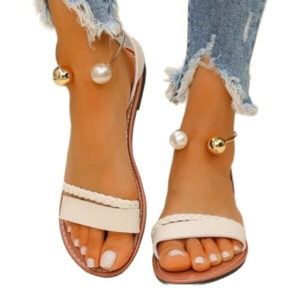 Ladies pearl Braided Sandals sz 7.5 - Picture 1 of 5